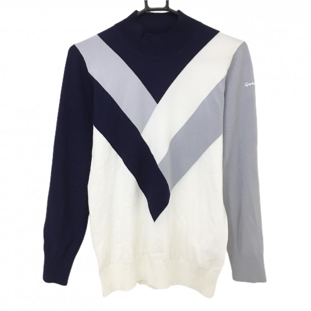 テーラーメイド ハイネックセーター ネイビー×白 レーヨン混 ニット レディース L ゴルフウェア TaylorMade