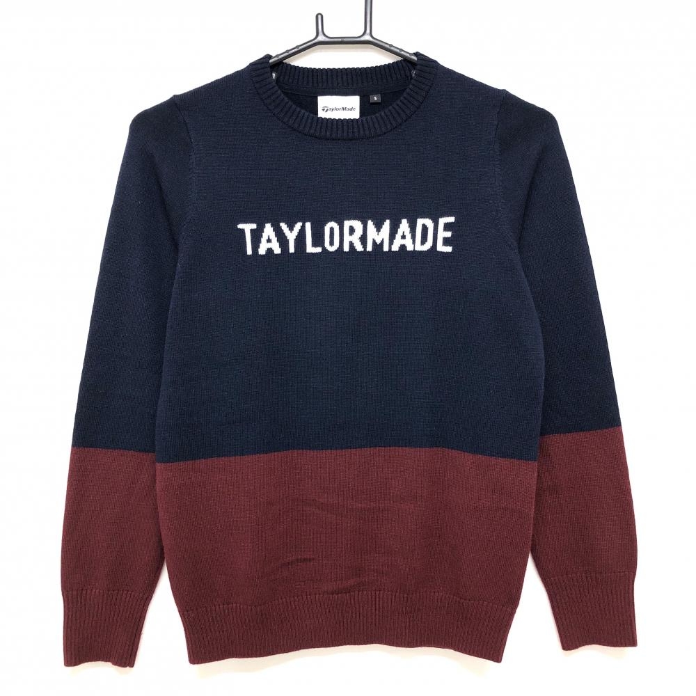 【美品】テーラーメイド セーター ボルドー×ネイビー×白 胸ロゴ ウール混 ニット レディース S ゴルフウェア TaylorMade