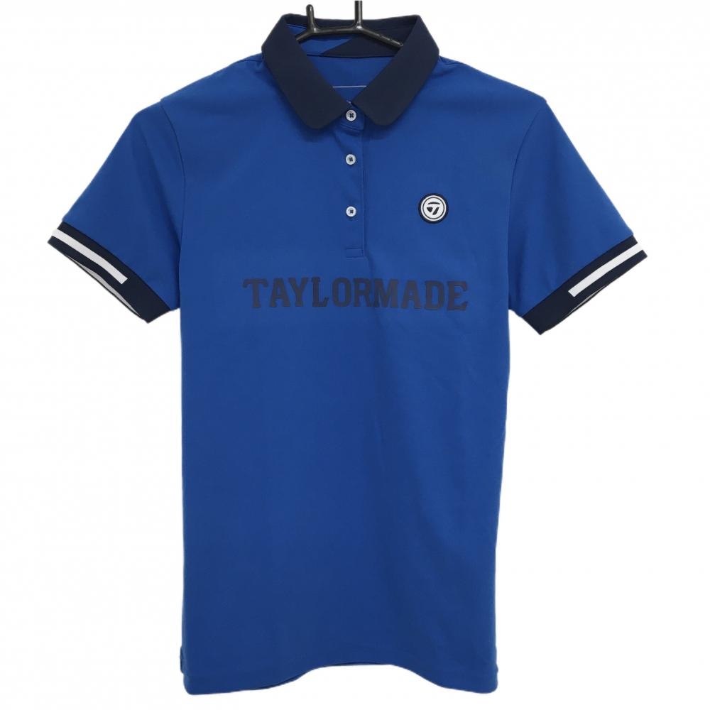 【超美品】テーラーメイド 半袖ポロシャツ ブルー×ネイビー 袖口ライン  レディース L ゴルフウェア TaylorMade