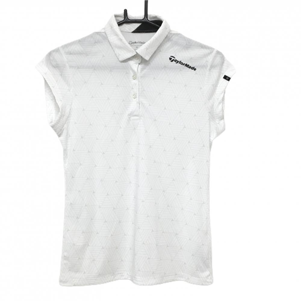 【超美品】テーラーメイド 半袖ポロシャツ 白×ライトグレー 総柄 肩下ロゴ レディース M ゴルフウェア TaylorMade