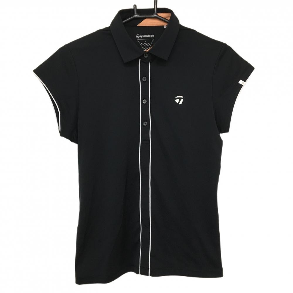 【美品】テーラーメイド 半袖ポロシャツ 黒 ロゴ白 袖口・フロントライン レディース L ゴルフウェア TaylorMade