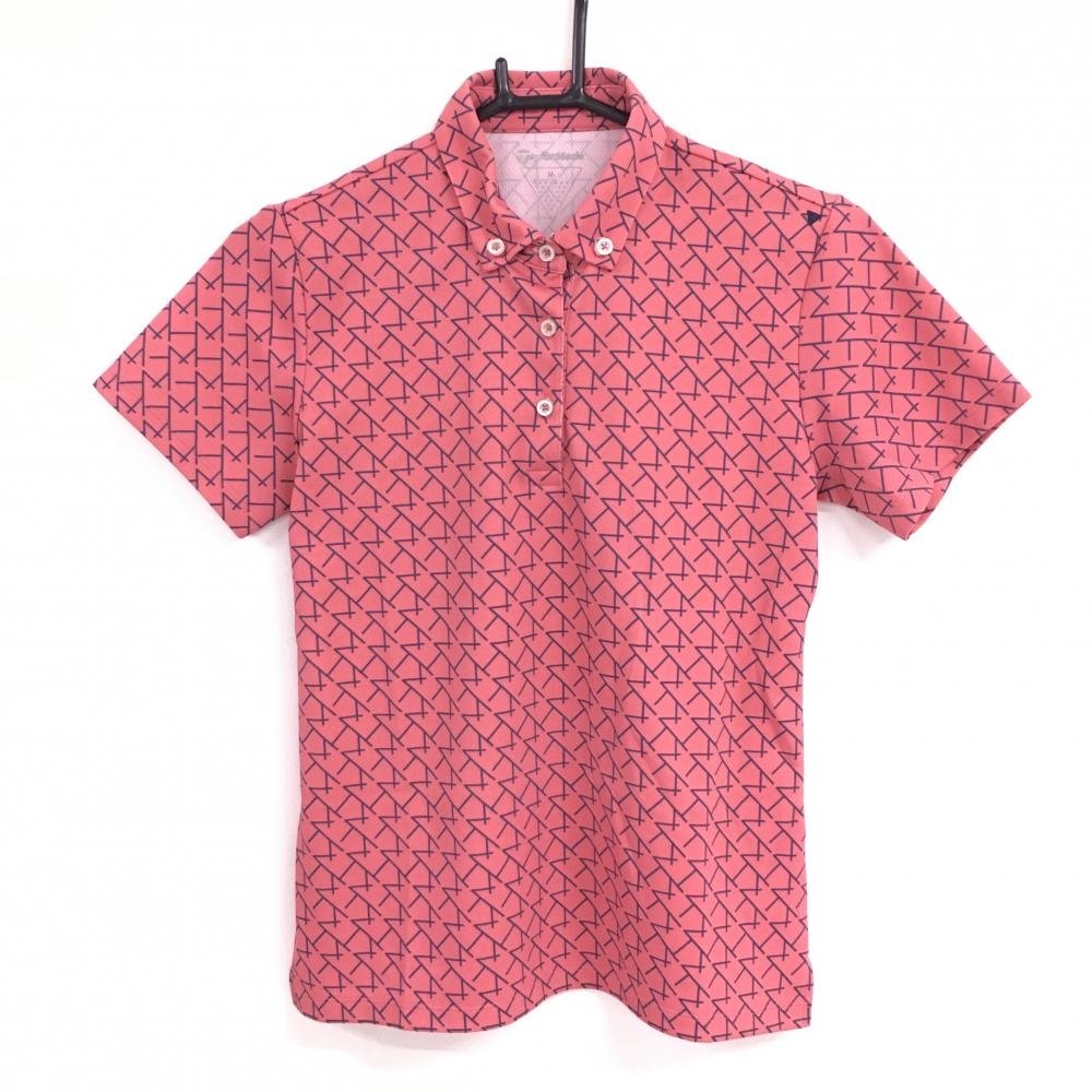 テーラーメイド 半袖ポロシャツ スモーキーピンク×ネイビー 総柄 肩立体ロゴ  レディース M ゴルフウェア TaylorMade