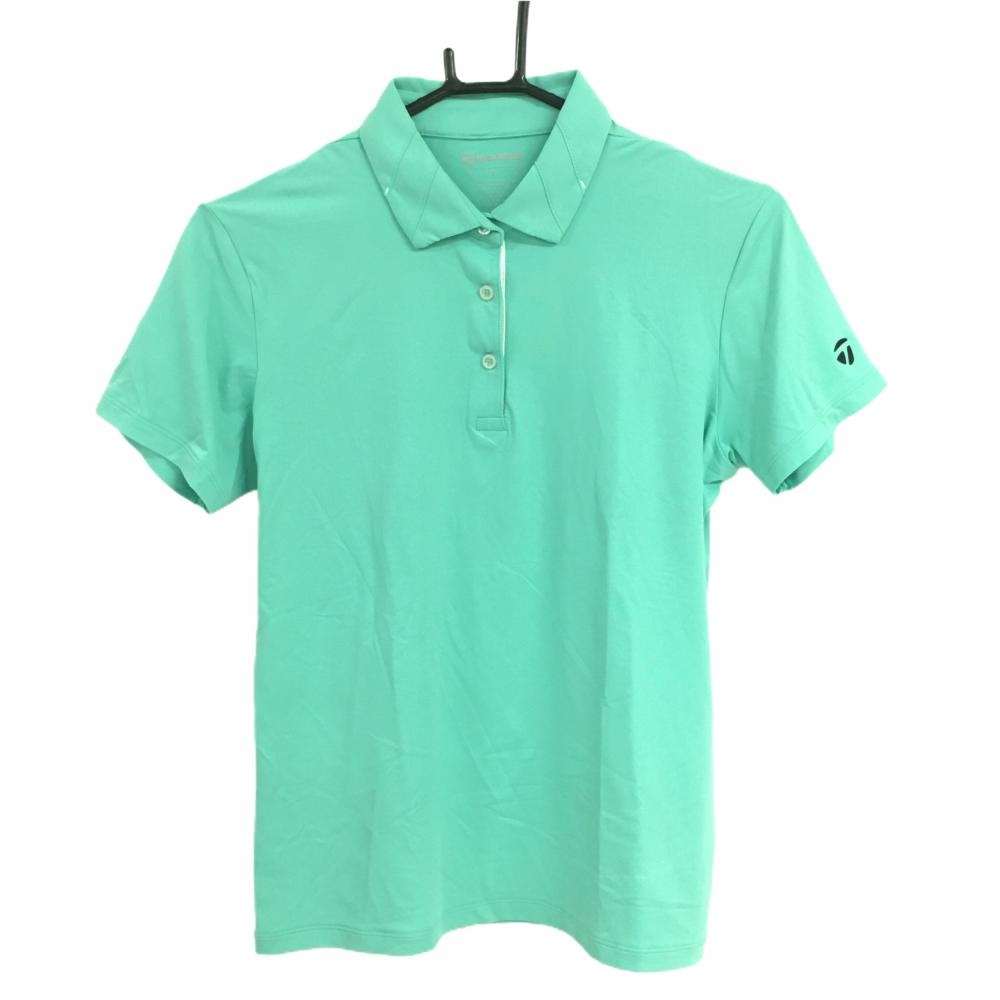 【超美品】テーラーメイド 半袖ポロシャツ ライトグリーン 袖ロゴ黒 ストレッチ  レディース L ゴルフウェア TaylorMade