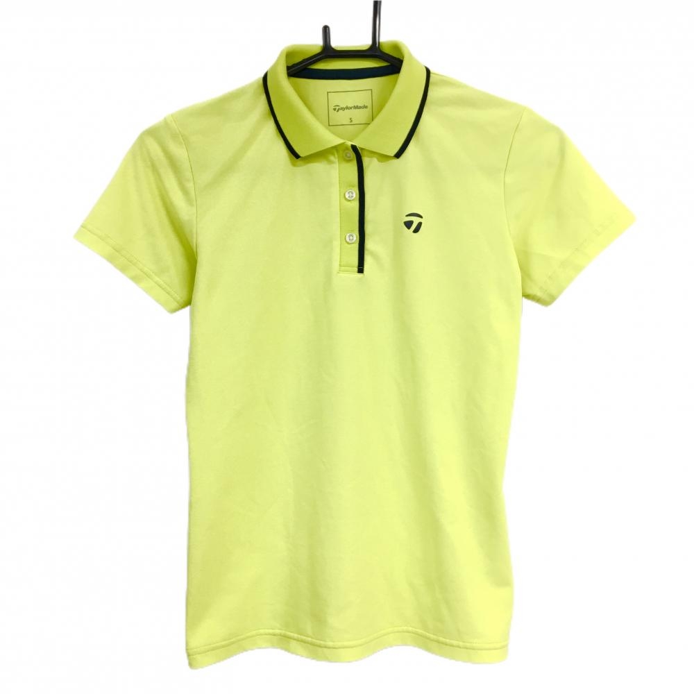 【超美品】テーラーメイド 半袖ポロシャツ イエローグリーン×黒 ロゴ ストレッチ レディース S ゴルフウェア TaylorMade