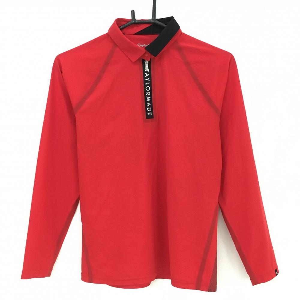 【美品】テーラーメイド 長袖ポロシャツ レッド×黒 前立てロゴ ハーフジップ ナイロン混  レディース M ゴルフウェア TaylorMade