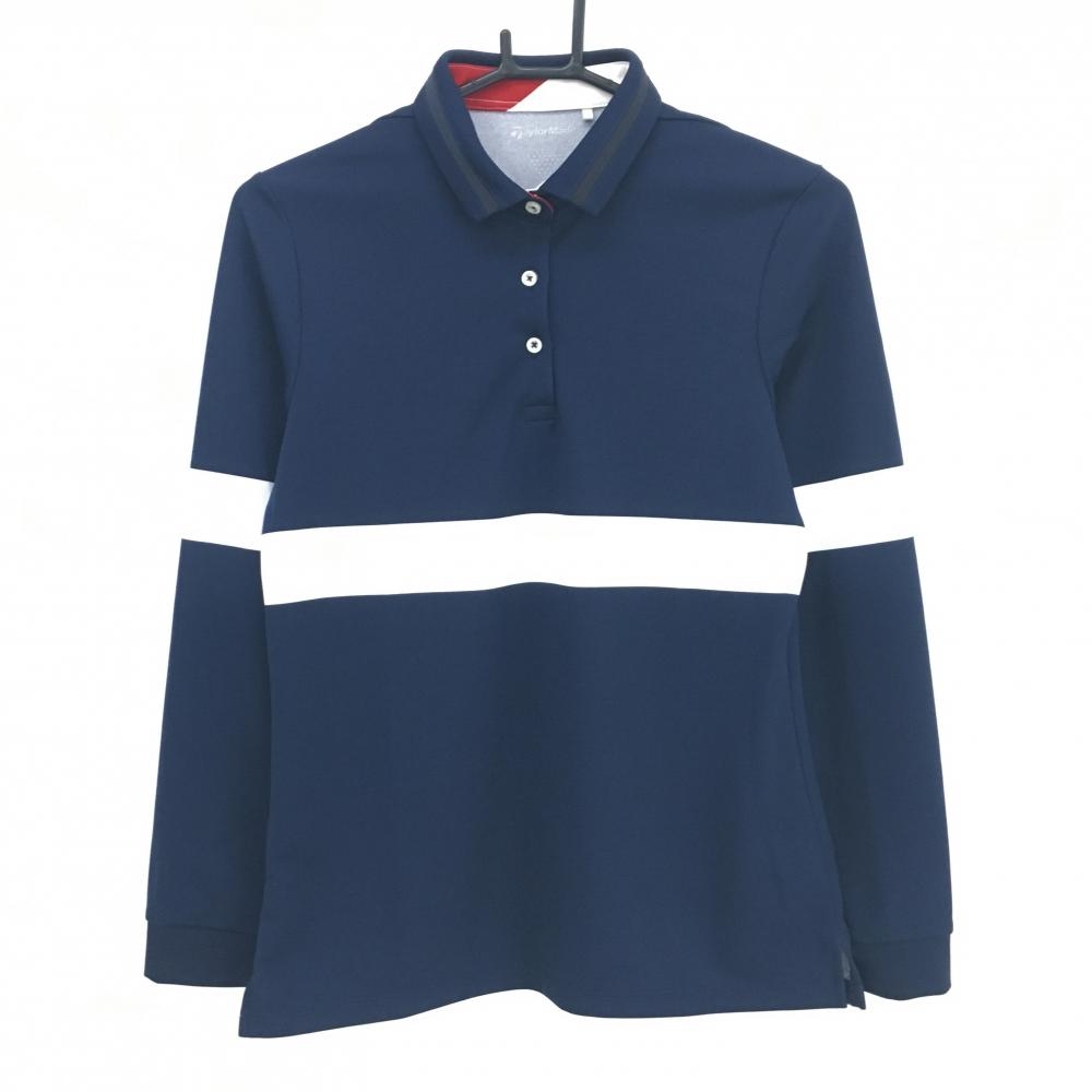 【超美品】テーラーメイド 長袖ポロシャツ ネイビー×白 胸下・袖ライン レディース L ゴルフウェア TaylorMade