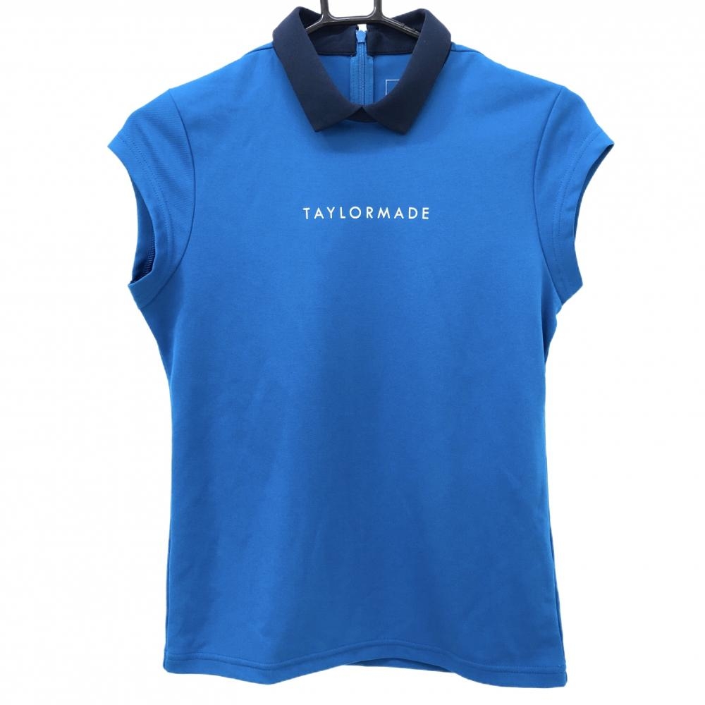 【超美品】テーラーメイド 襟付き半袖シャツ ブルー×ネイビー 後ろハーフジップ レディース S ゴルフウェア 2023年モデル TaylorMade