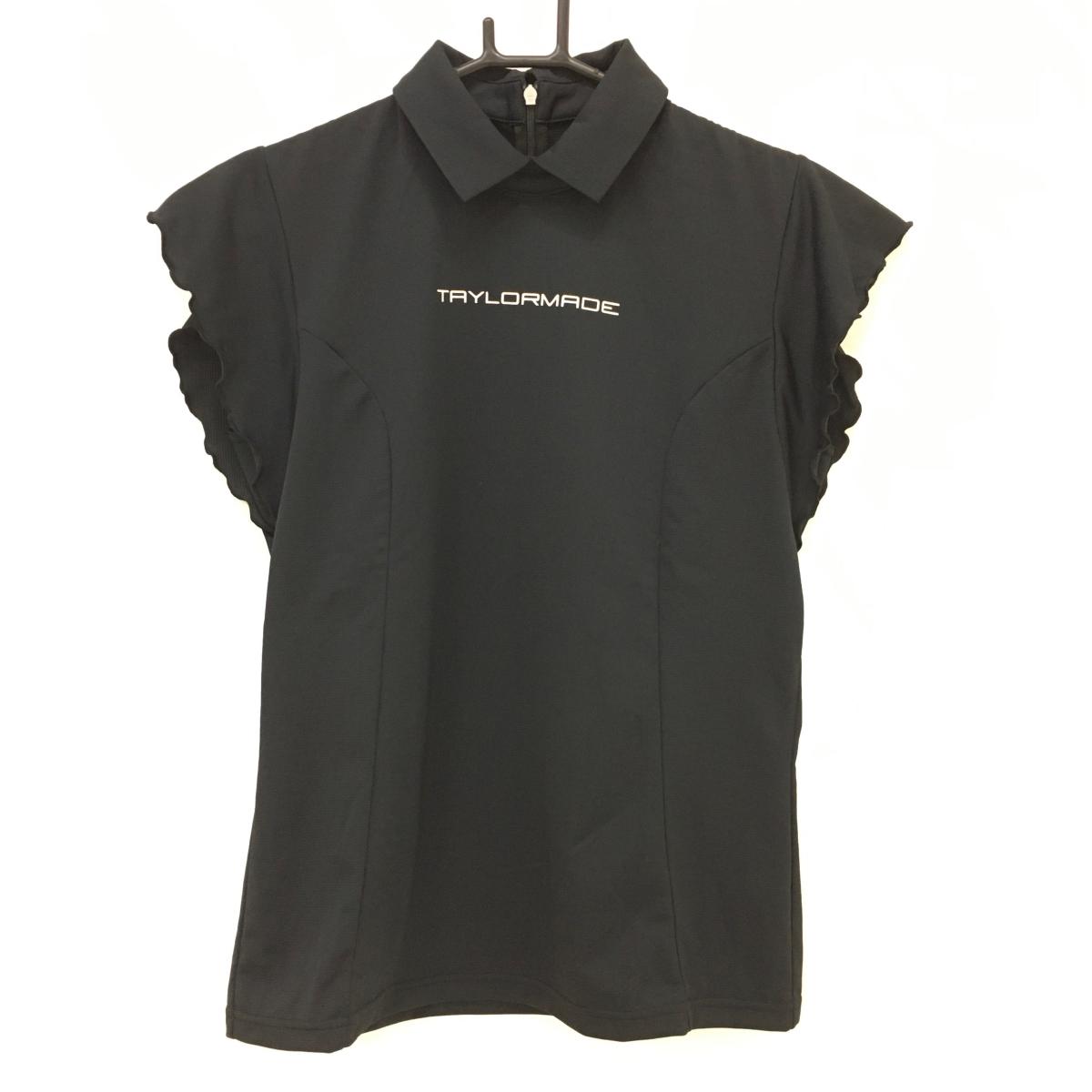 【超美品】テーラーメイド 襟付き半袖シャツ 黒 後ジップ 袖フリル風 レディース L ゴルフウェア TaylorMade