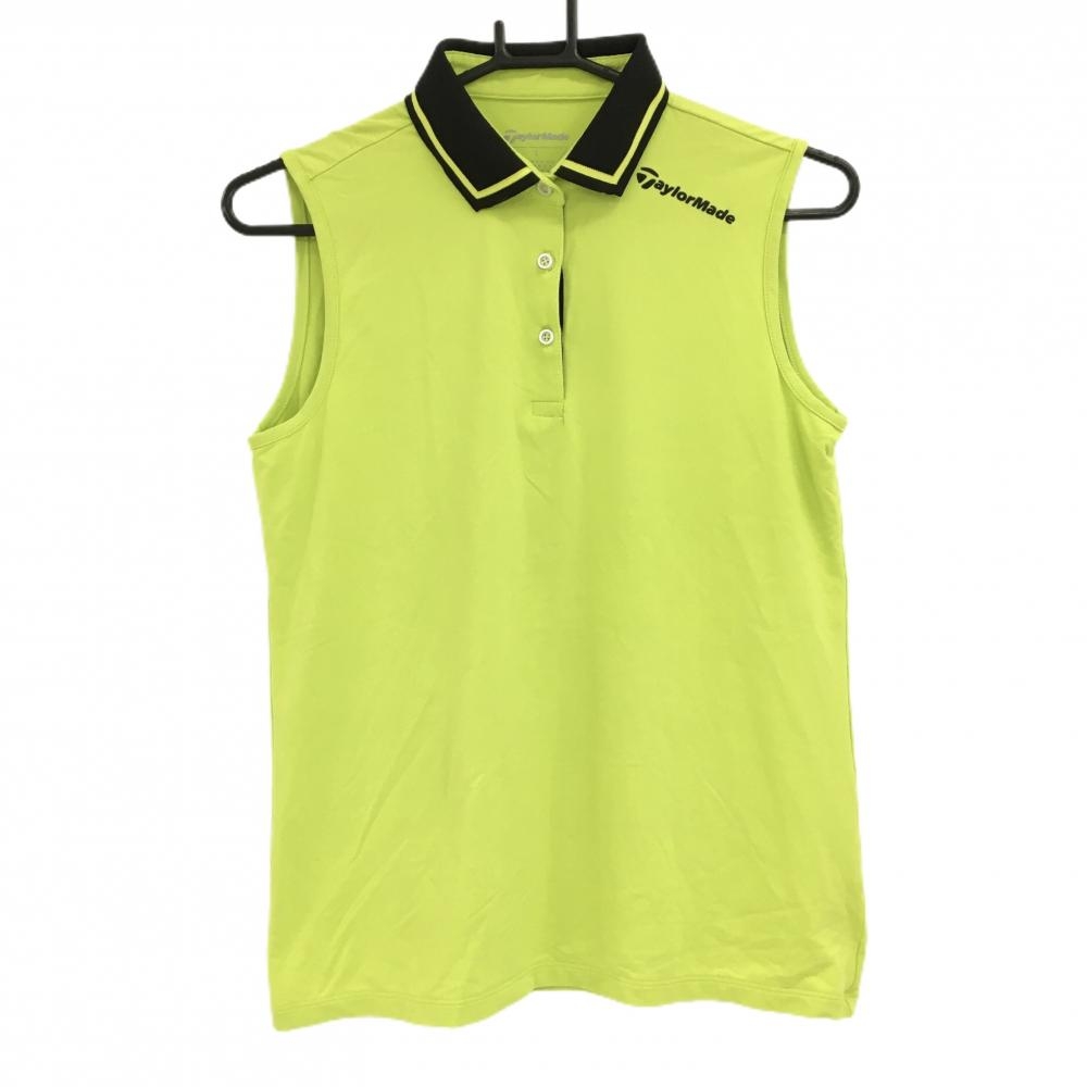 【超美品】テーラーメイド ノースリーブポロシャツ イエローグリーン×黒 襟ライン レディース L ゴルフウェア TaylorMade
