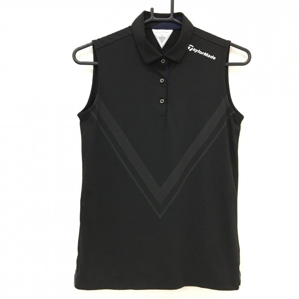 【超美品】テーラーメイド ノースリーブポロシャツ 黒 一部メッシュ V字ライン レディース M ゴルフウェア TaylorMade