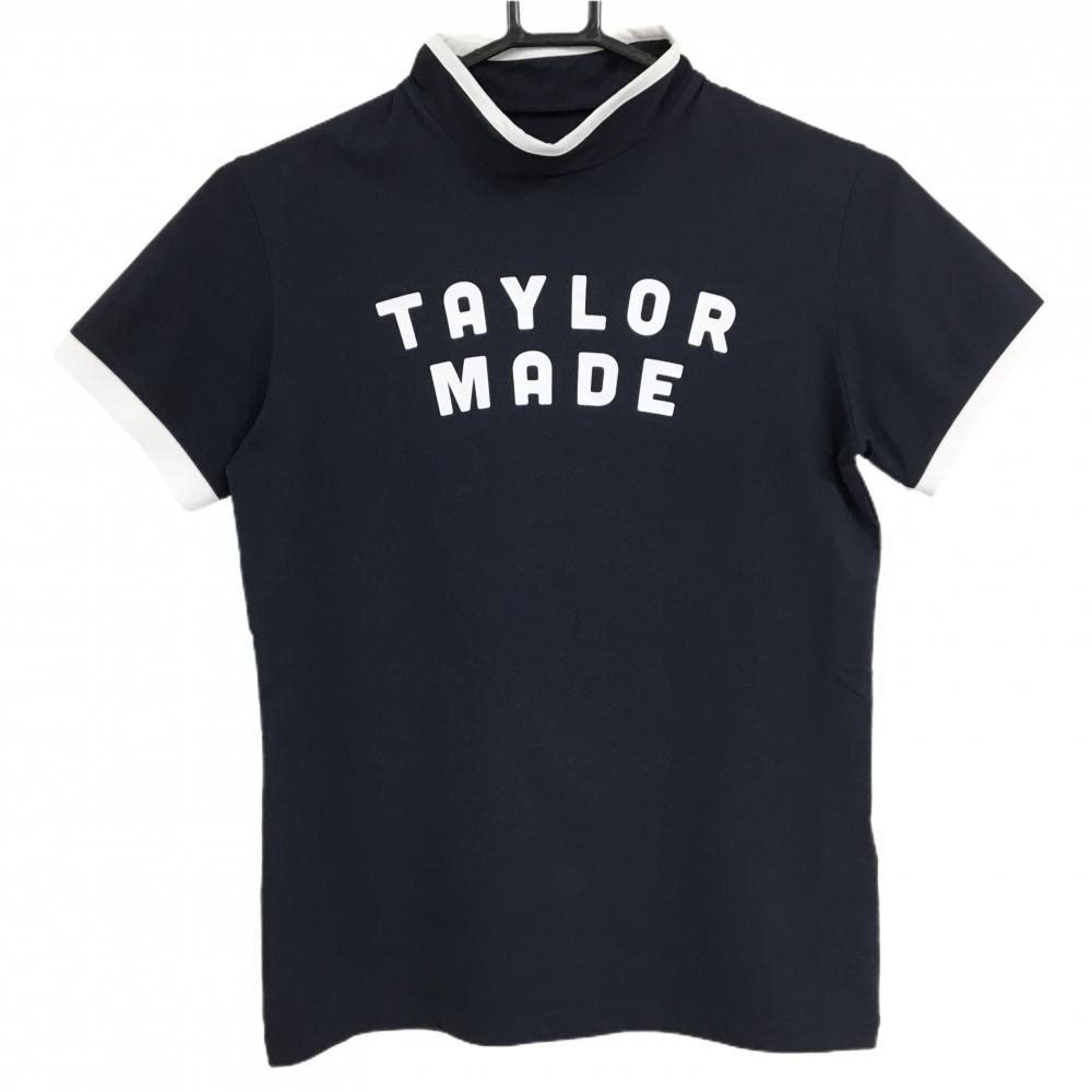 テーラーメイド 半袖ハイネックシャツ ネイビー×白 フロントロゴ レディース S ゴルフウェア 2024年モデル TaylorMade