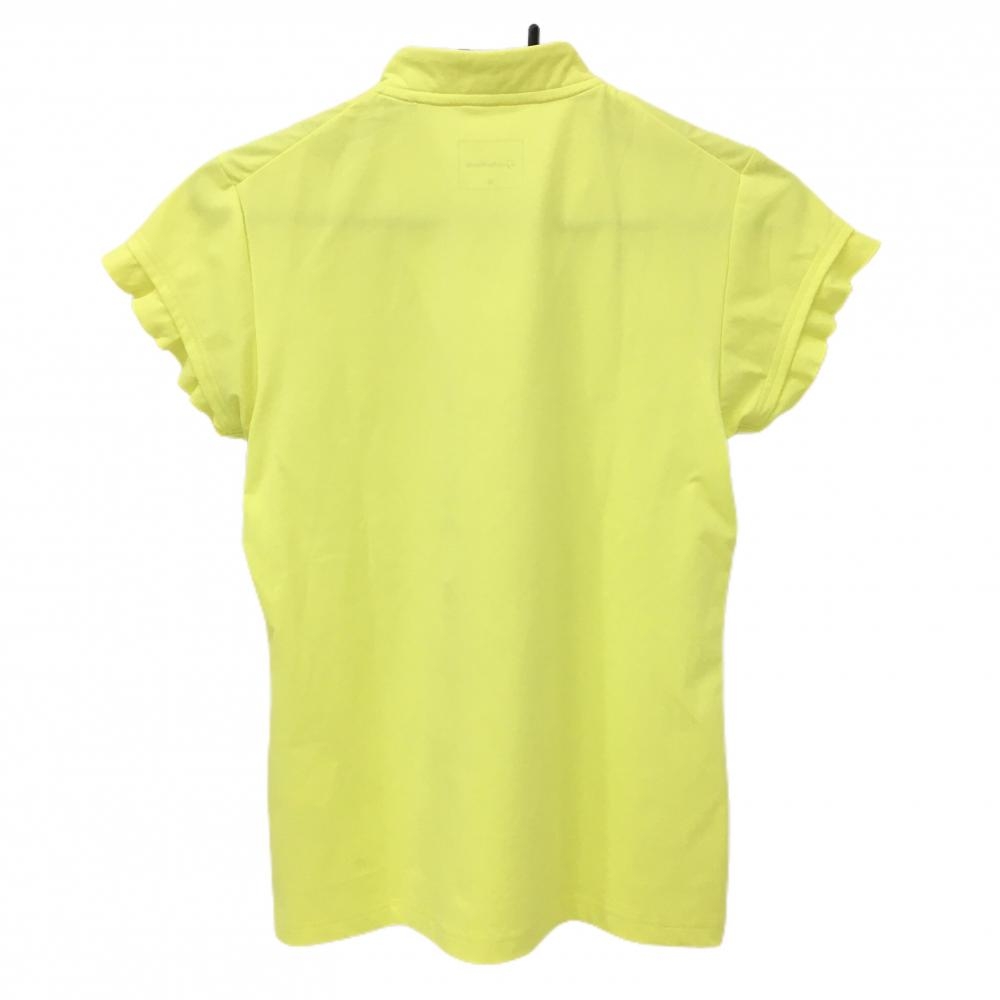 【美品】テーラーメイド 半袖ハイネックシャツ イエロー スナップボタン 袖口フリル 胸元ロゴ レディース M ゴルフウェア TaylorMade