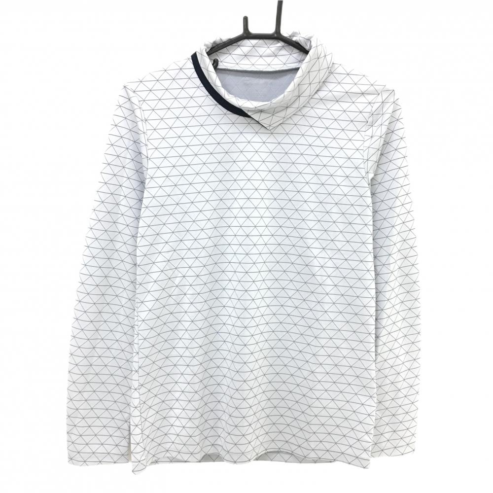 【美品】テーラーメイド 長袖ハイネックシャツ グレー×ネイビー 総柄 レディース OT ゴルフウェア TaylorMade