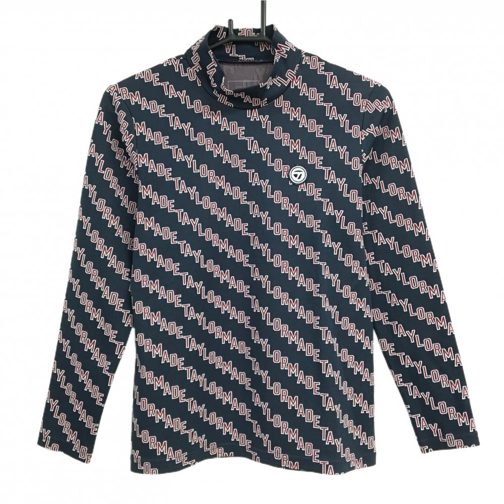 【超美品】テーラーメイド 長袖ハイネックシャツ ネイビー×レッド ロゴ総柄  胸元ワッペン レディース M ゴルフウェア TaylorMade