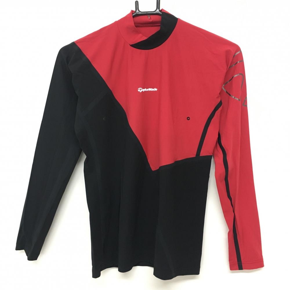 【超美品】テーラーメイド 長袖ハイネックシャツ レッド×黒 フロントロゴ ストレッチ レディース S ゴルフウェア TaylorMade
