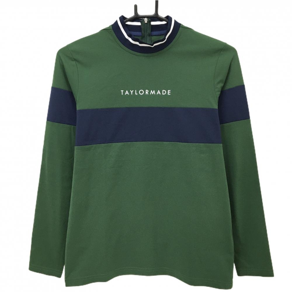 【超美品】テーラーメイド 長袖ハイネックシャツ グリーン×ネイビー 胸元切替 バックジップ  レディース M ゴルフウェア TaylorMade