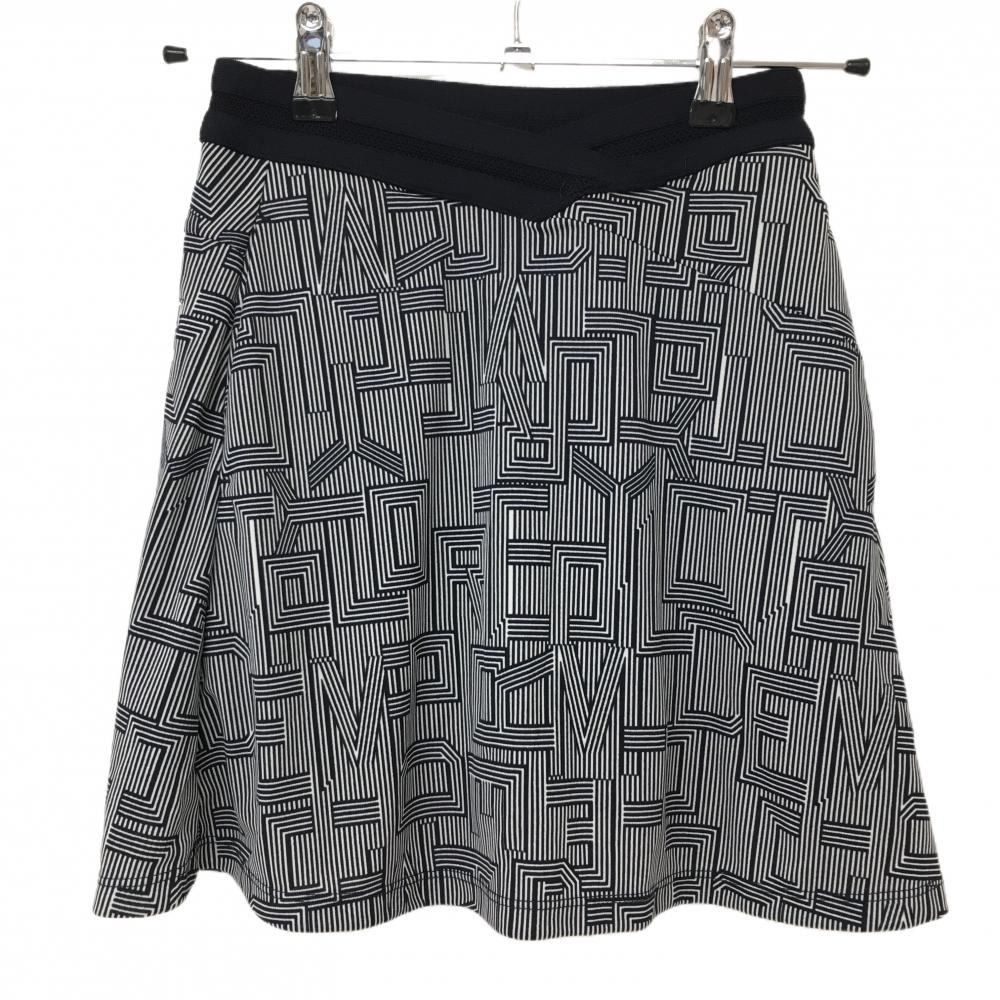 【超美品】テーラーメイド スカート 白×ネイビー 総柄 ストライプ調 ウエスト透かし編み  レディース XS ゴルフウェア TaylorMade