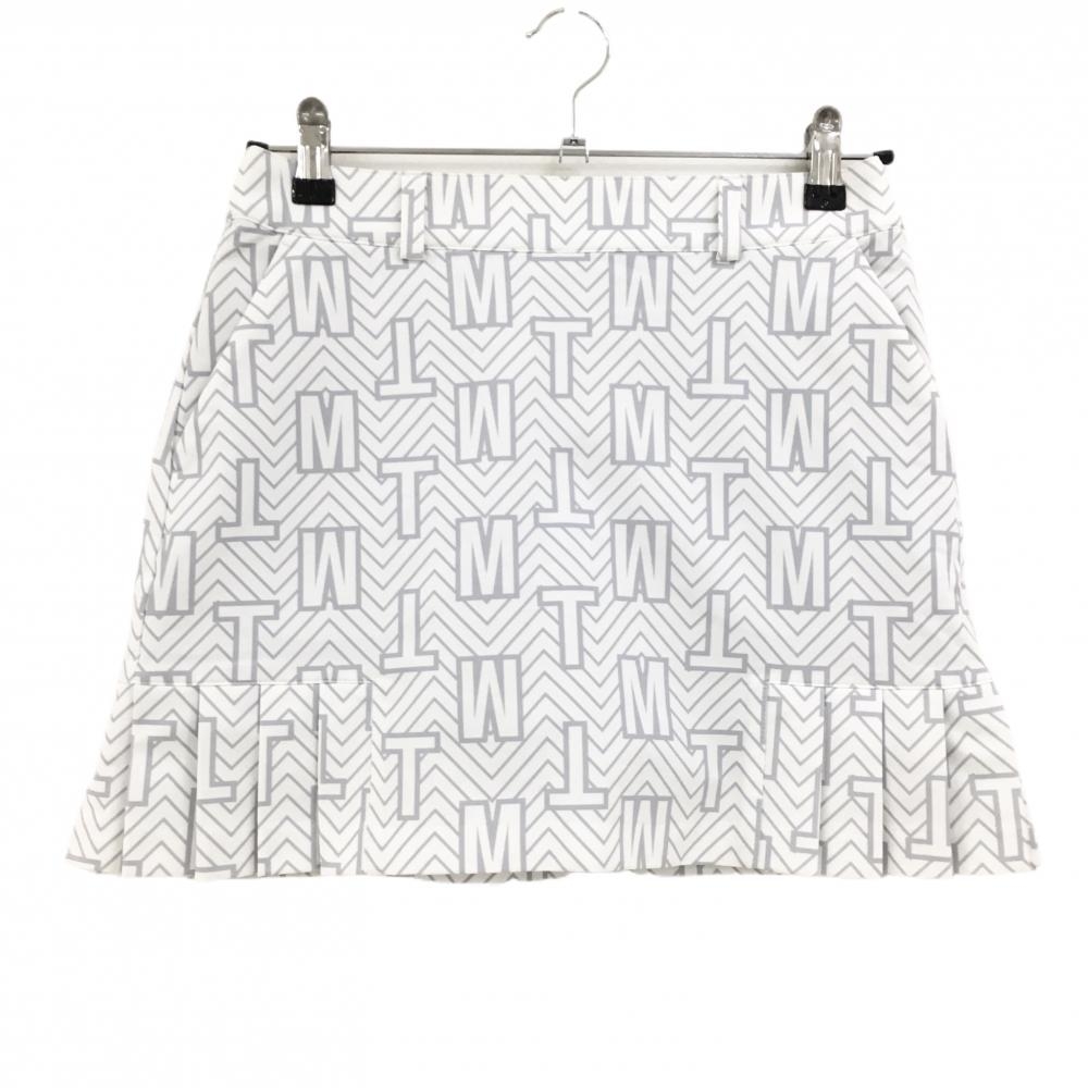 【美品】テーラーメイド スカート 白×ライトグレー 英字総柄 ギザギザ柄 レディース S ゴルフウェア 2023年モデル TaylorMade