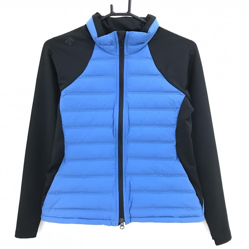 【美品】デサントゴルフ 切替ダウンジャケット ブルー×黒 身頃ダウン 中田英寿 レディース S ゴルフウェア DESCENTE