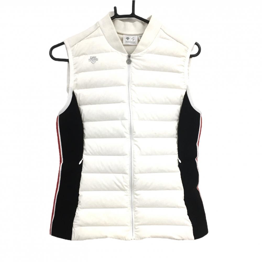 デサントゴルフ ダウンベスト アイボリー×黒 サイドライン 韓国モデル サイドニット生地 中田英寿  レディース S ゴルフウェア DESCENTE