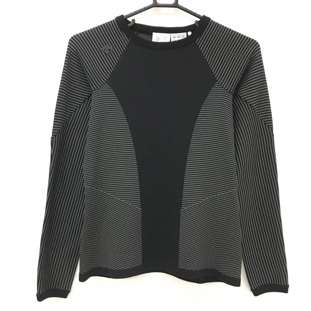 【新品】デサントゴルフ セーター 黒×グレー ボーダー調 中田英寿 ニット レディース S ゴルフウェア DESCENTE