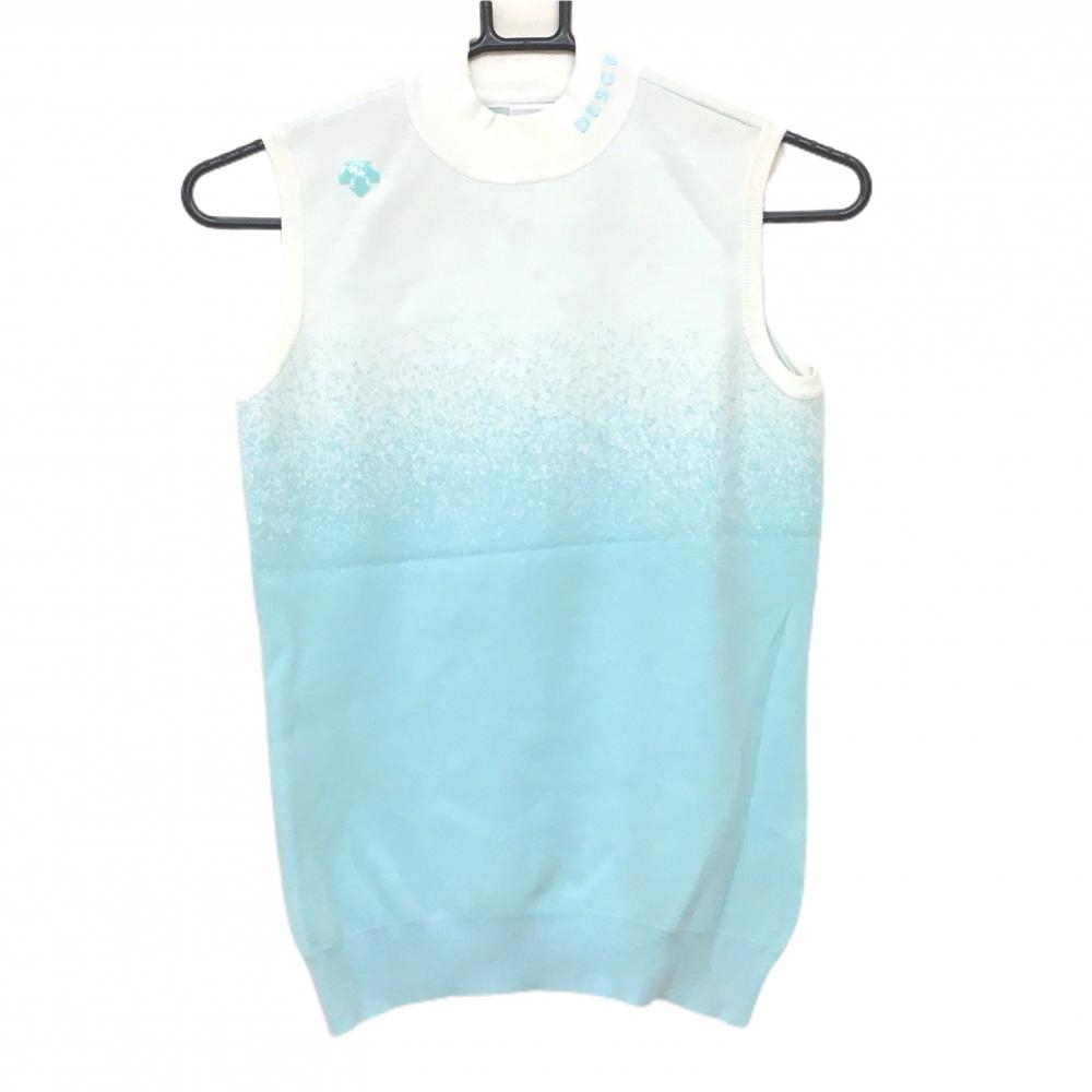 【美品】デサントゴルフ ハイネックニットベスト ライトブルー×白 グラデーション 中田英寿  レディース M ゴルフウェア DESCENTE