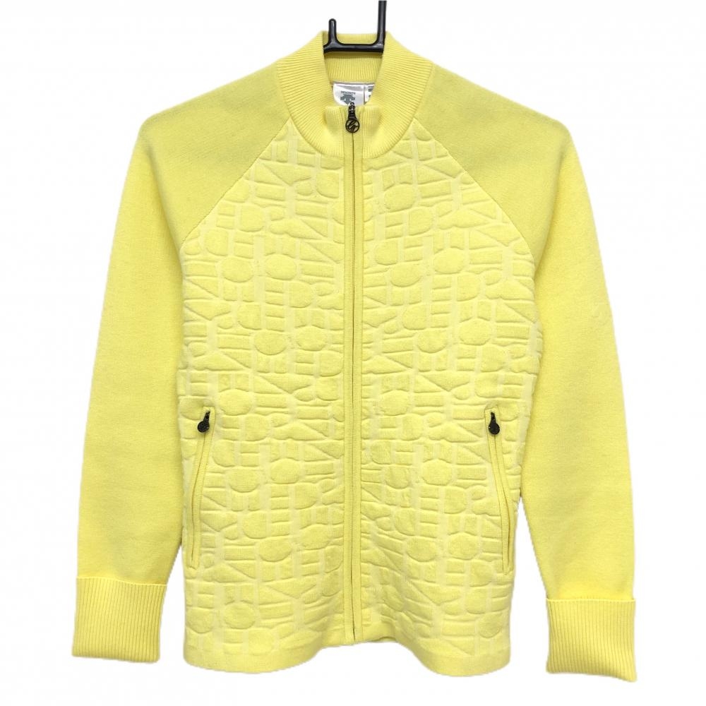 【超美品】デサントゴルフ ニットジャケット イエロー 前身頃総柄 中田英寿 レディース M ゴルフウェア DESCENTE