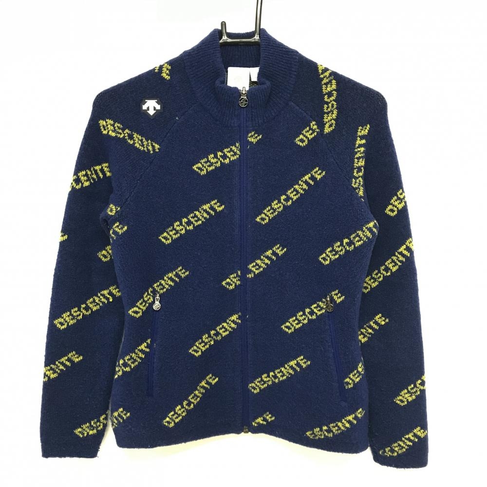 デサントゴルフ ジャケット ネイビー×イエロー ロゴ総柄 中田英寿 レディース S ゴルフウェア DESCENTE