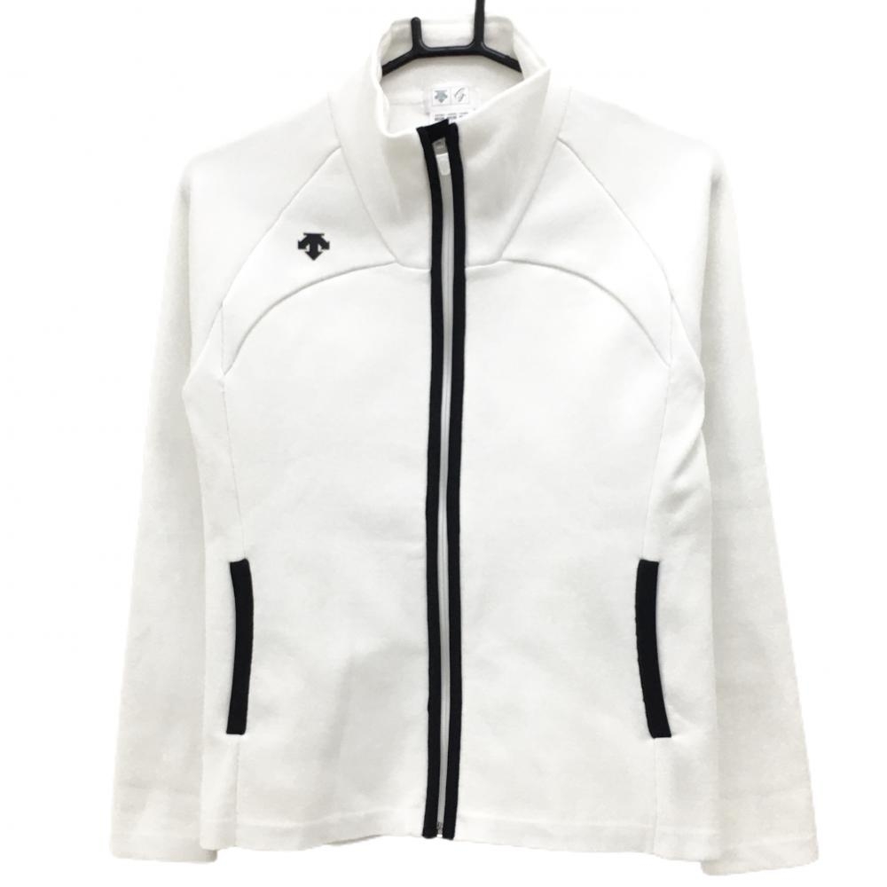 【美品】デサントゴルフ ニットジャケット 白×黒 胸上ロゴ 中田英寿  レディース M ゴルフウェア DESCENTE