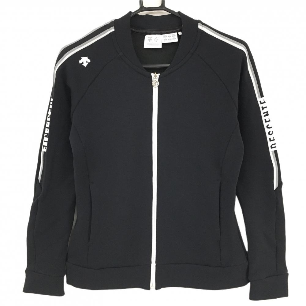 【美品】デサントゴルフ ジャケット 黒×白 肩・袖一部ライン 裏起毛 中田英寿  レディース M ゴルフウェア DESCENTE