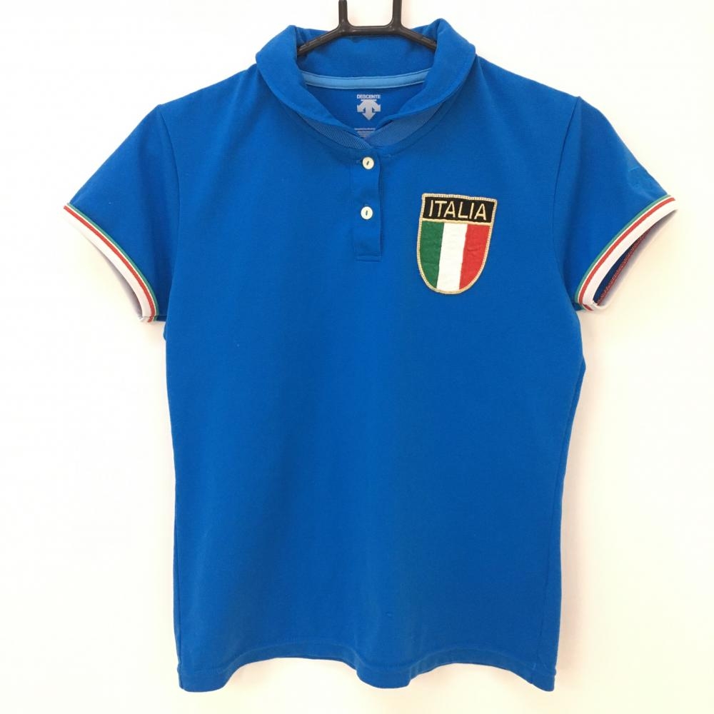 デサント 半袖ポロシャツ ブルー ワッペン イタリア  レディース L ゴルフウェア DESCENTE