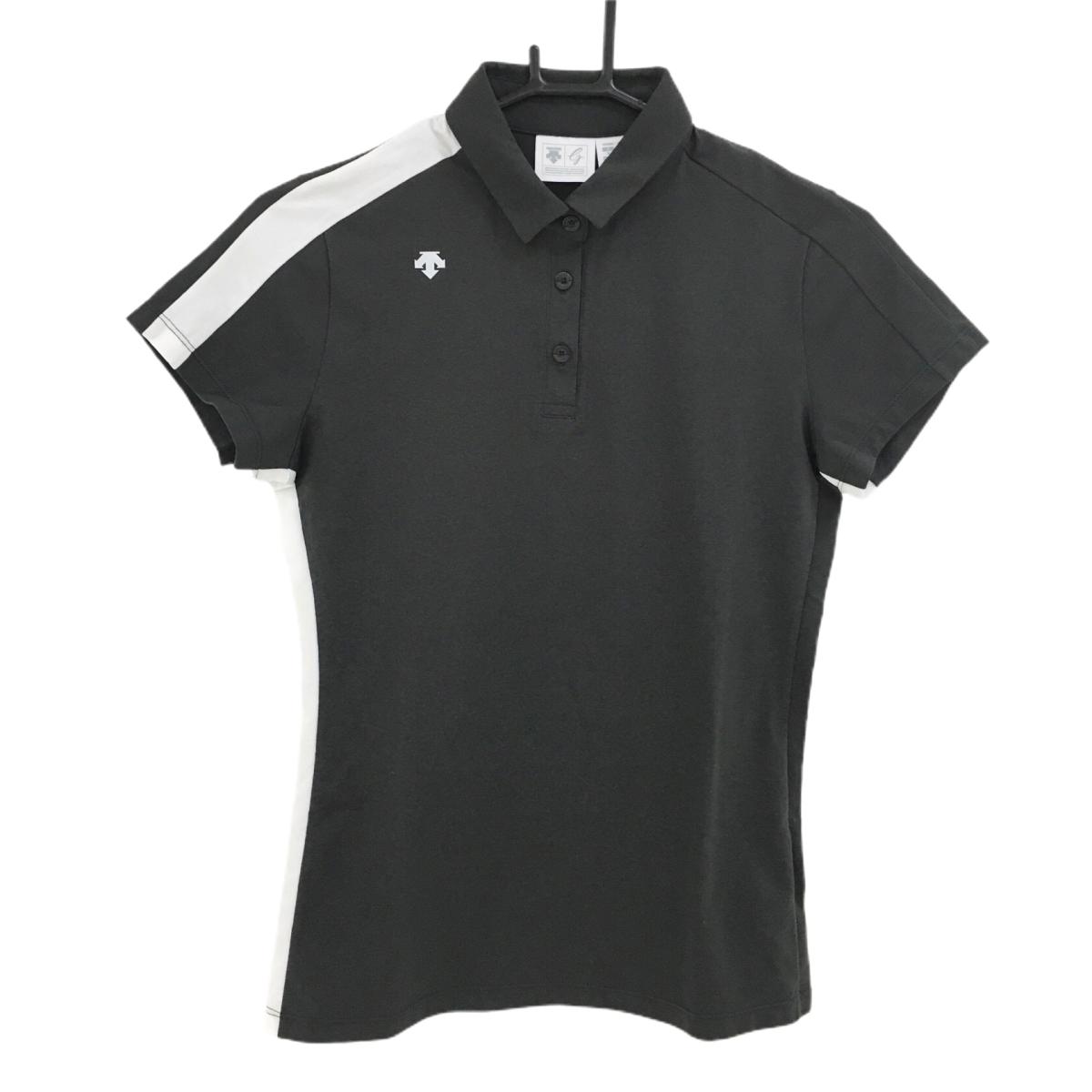 【超美品】デサントゴルフ 半袖ポロシャツ ダークグレー×白 サイド切替 中田英寿 レディース M ゴルフウェア DESCENTE