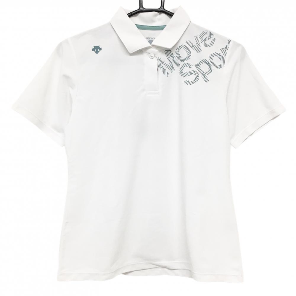 【新品】デサント 半袖ポロシャツ 白×グリーン SUNSCREEN COOL レディース M ゴルフウェア DESCENTE