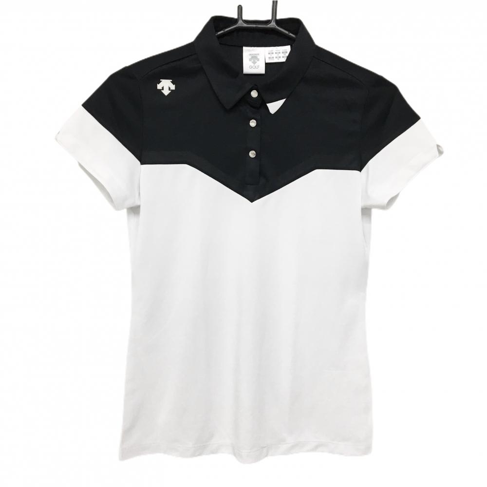 デサントゴルフ 半袖ポロシャツ 白×黒 スナップボタン バイカラー 中田英寿 レディース M ゴルフウェア DESCENTE
