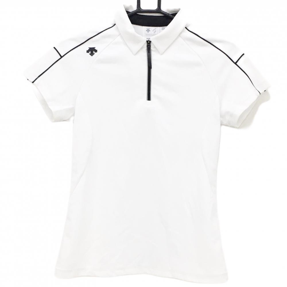 デサントゴルフ 半袖ポロシャツ 白×黒 ハーフジップ 中田英寿  レディース M ゴルフウェア DESCENTE