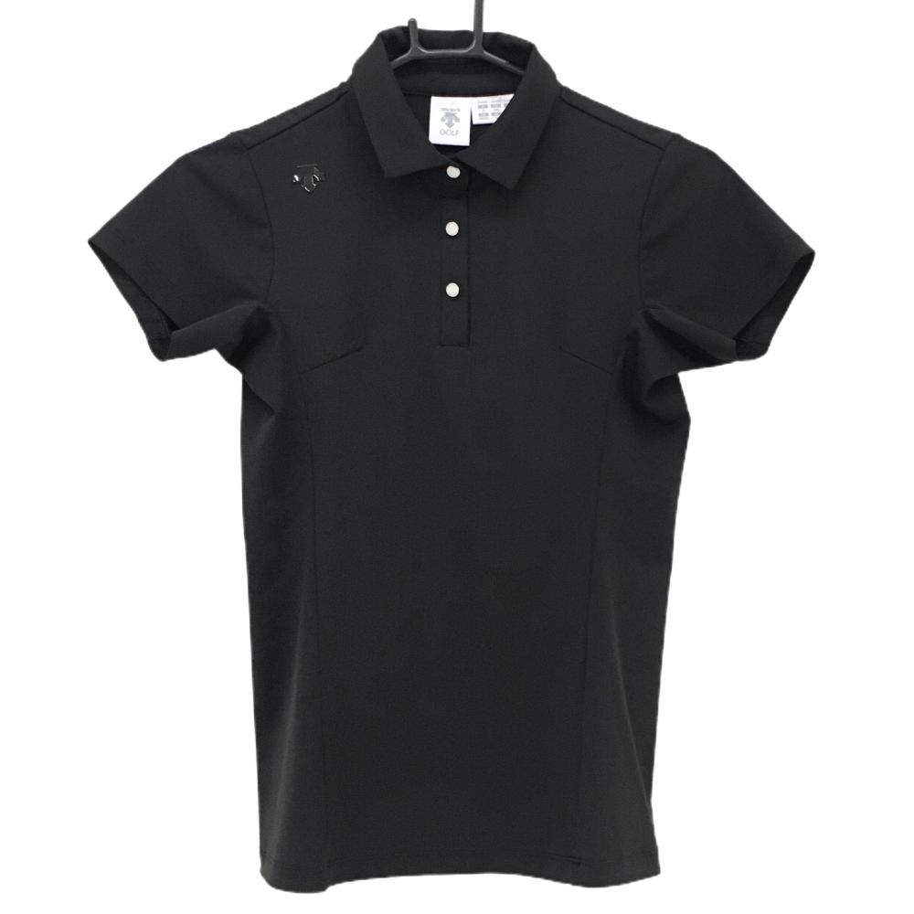 【超美品】デサントゴルフ 半袖ポロシャツ 黒 スナップボタン 中田英寿 レディース S ゴルフウェア DESCENTE