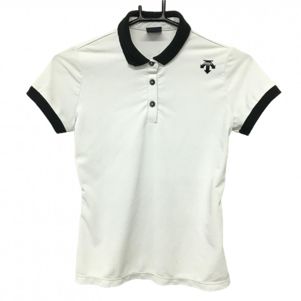 デサントゴルフ 半袖ポロシャツ 白×黒 後ろロゴプリント 中田英寿  レディース S ゴルフウェア DESCENTE