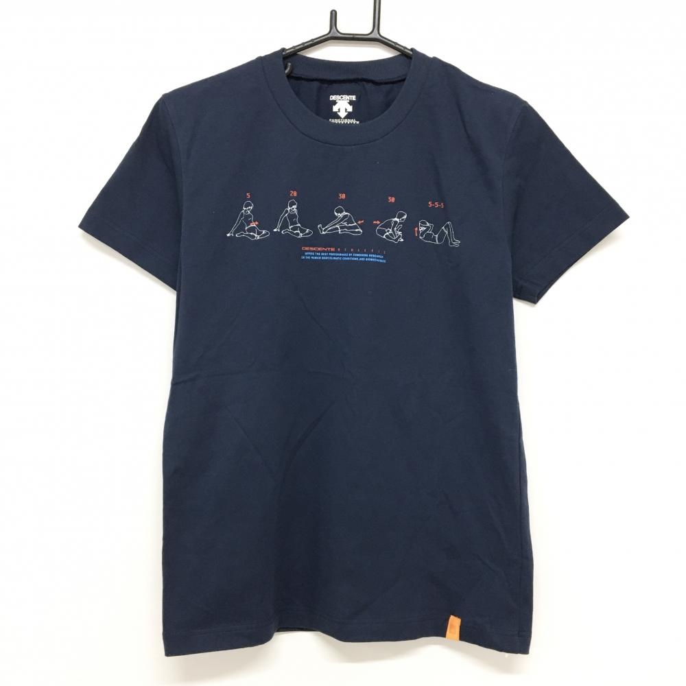 【新品】デサント Tシャツ ネイビー フロントプリント  レディース M ゴルフウェア DESCENTE