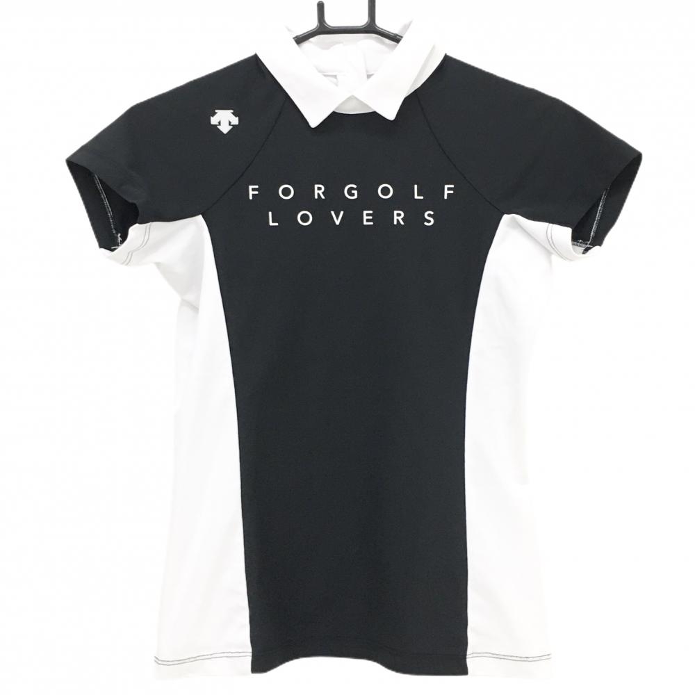 デサントゴルフ 襟付き半袖シャツ 黒×白 後ジップ  レディース S ゴルフウェア DESCENTE