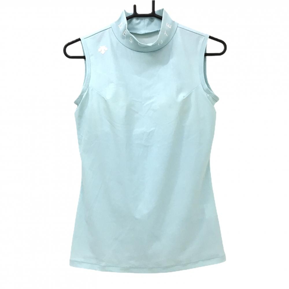 デサントゴルフ ノースリーブハイネックシャツ ライトブルー ロゴ白 カップ付き 中田英寿 レディース M ゴルフウェア DESCENTE