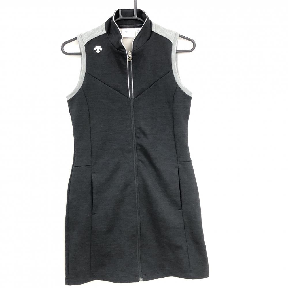 【超美品】デサントゴルフ ノースリーブワンピース 黒×グレー 肩ロゴ 中田英寿 レディース M ゴルフウェア DESCENTE