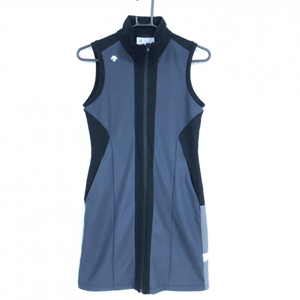 【美品】デサントゴルフ ノースリーブワンピース ダークグレー×黒 肩ロゴ 中田英寿  レディース M ゴルフウェア DESCENTE