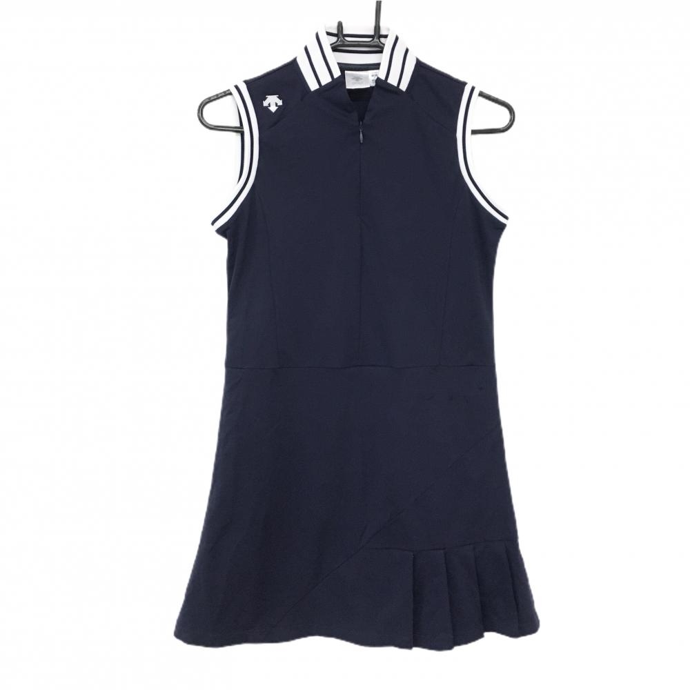 デサントゴルフ ノースリーブワンピース ネイビー×白 ハーフジップ レディース M ゴルフウェア DESCENTE