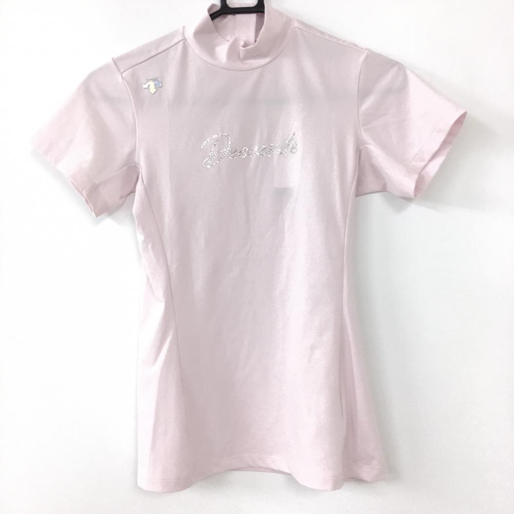 【新品】2022年 40％OFF～※DESCENTE デサントゴルフ 半袖ハイネックシャツ ピンク スワロフスキー クリスタル  レディース M ゴルフウェア