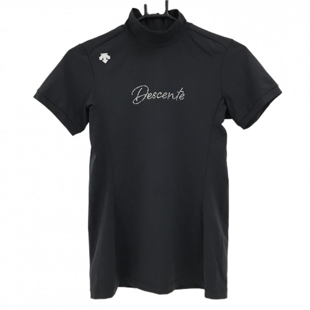 【超美品】デサントゴルフ 半袖ハイネックシャツ 黒 LUXE COLLECTION 後ろハーフジップ 中田英寿 レディース M ゴルフウェア DESCENTE