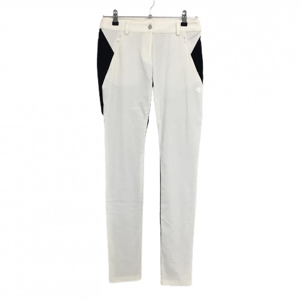 【美品】デサントゴルフ パンツ 白 背面ネイビー ストレッチ 中田英寿 裾毛羽立ち レディース M ゴルフウェア DESCENTE