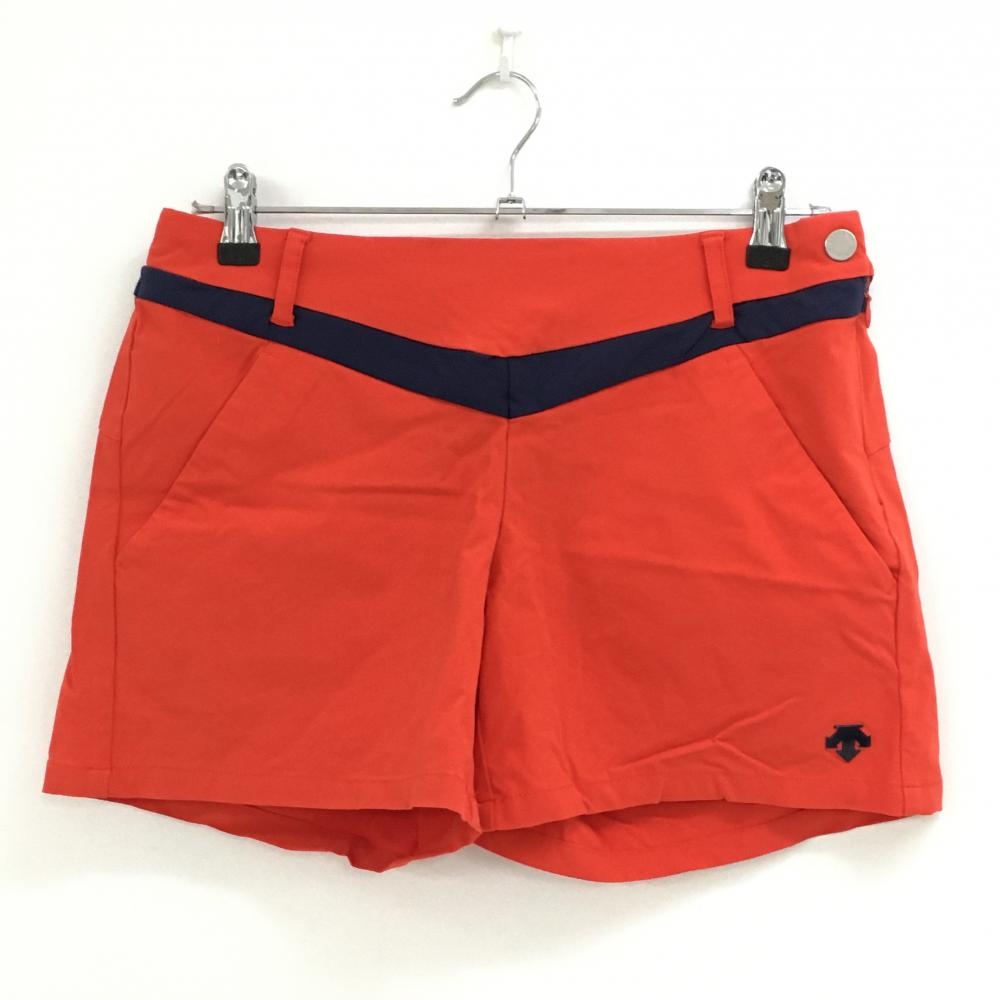 【超美品】デサントゴルフ ショートパンツ レッド×ネイビー ストレッチ ロゴ 中田英寿 レディース 67/L ゴルフウェア DESCENTE