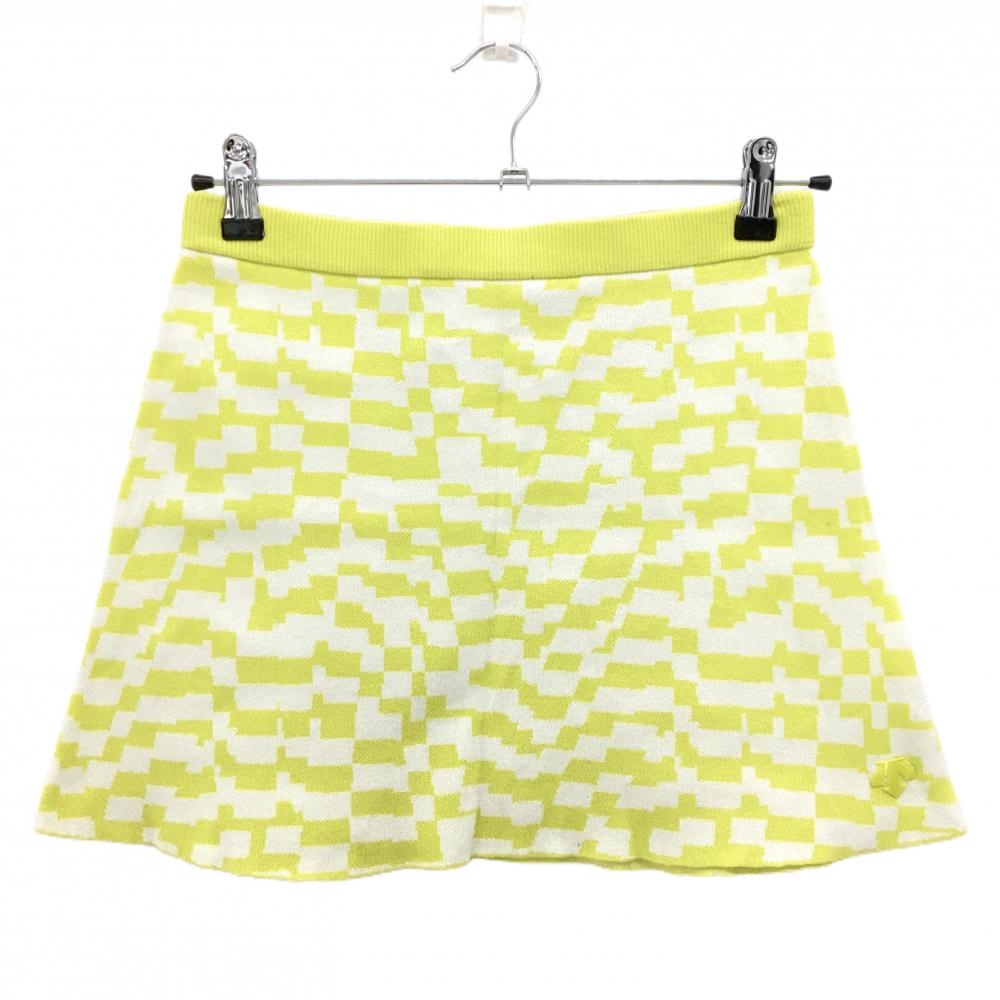 【超美品】デサントゴルフ ニットスカート イエローグリーン×白 総柄 コットン100％ 中田英寿 レディース M ゴルフウェア DESCENTE