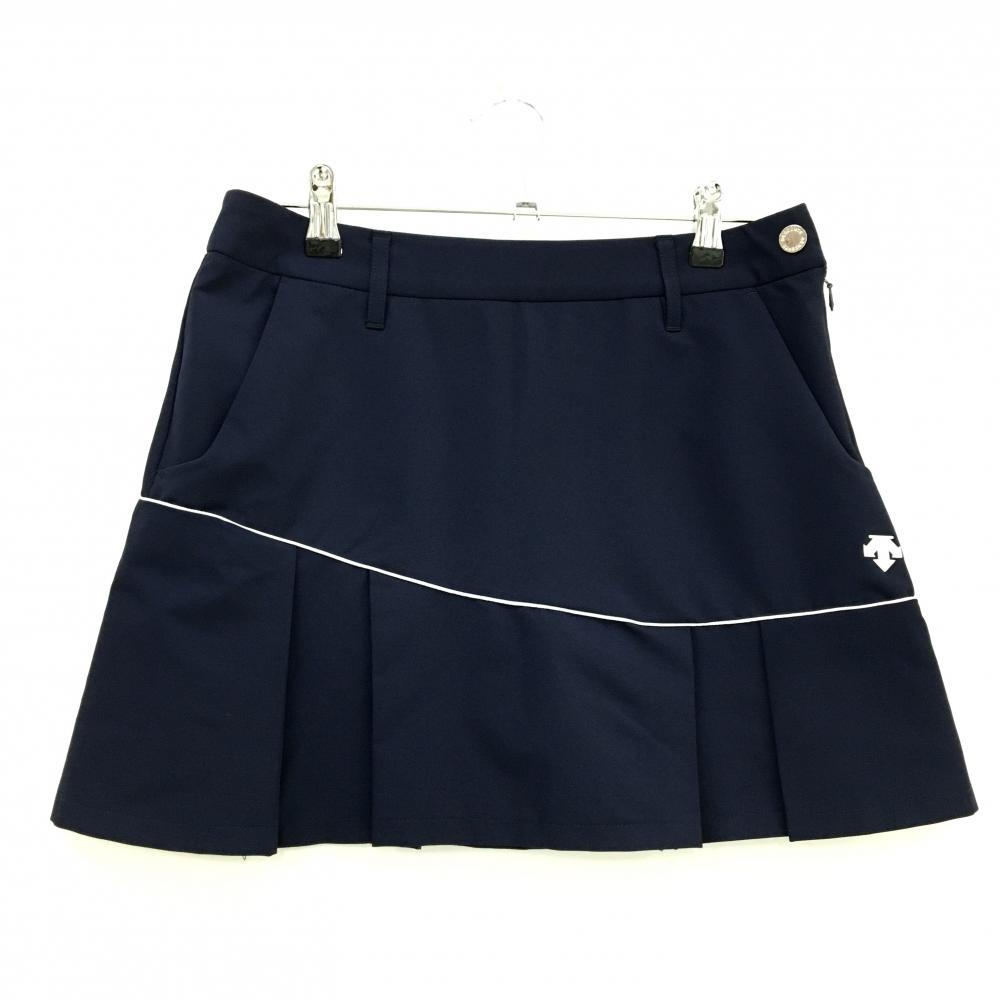 【超美品】デサントゴルフ ストレッチスカート ネイビー×白 裾プリーツ 中田英寿 レディース 67/L ゴルフウェア DESCENTE