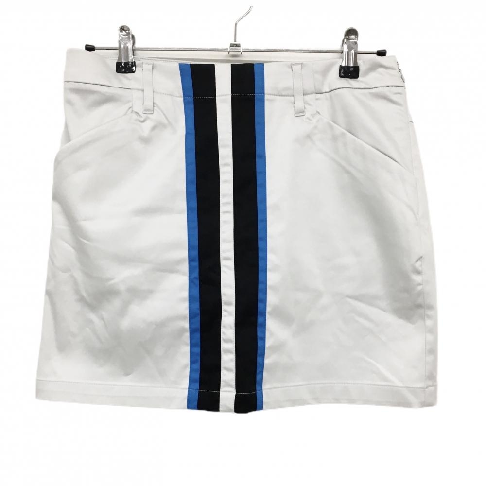 【美品】デサントゴルフ スカート ライトグレー×黒×ブルー 前ライン 中田英寿 レディース 67/L ゴルフウェア DESCENTE